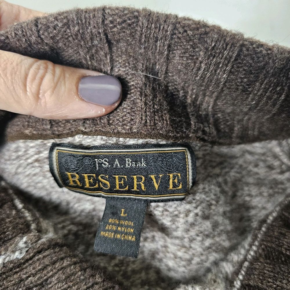 Jos. A. Bank Reserve Sweater Mens Large Brown Wool Blend Mock Neck Marled Knit - Picture 4 of 7